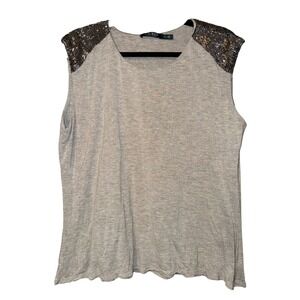 Lauren Ralph Lauren Sleeveless Top Women XL Gray Sequin Shoulder Glam Chic